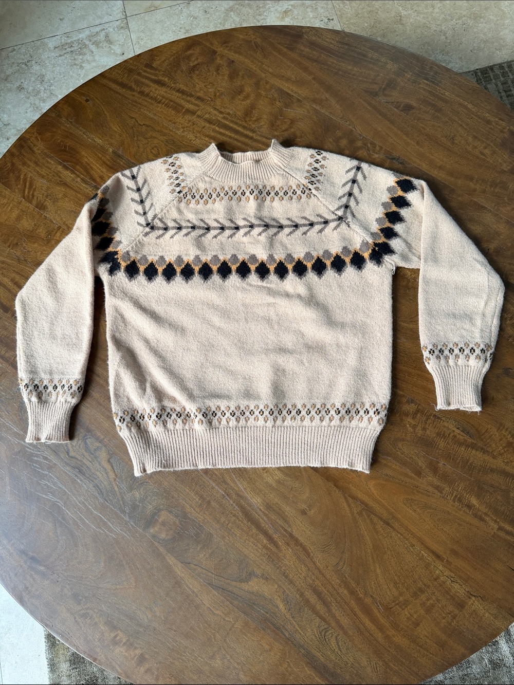 Women’s Beige Black Grey Colored Patterned Cowl Neck Sweater Sz M